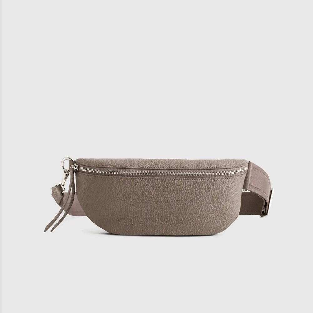 QUINCE Italian Leather Sling Bag Mink Gray Silver EUC